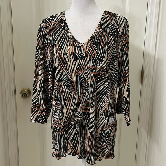 Russel Kemp Tan/Black Crinkle Tunic Sz 1X - Picture 1 of 12